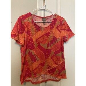 Chico's tunic top blouse fringe edges size 1 leaves